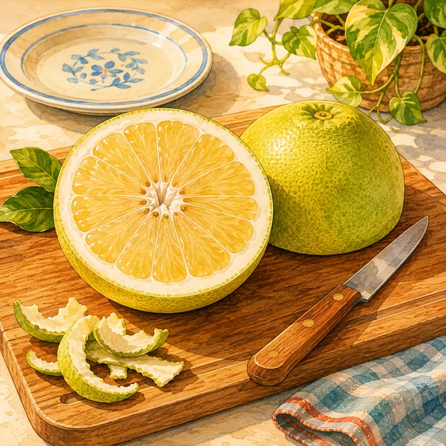 Half a fruit on a table