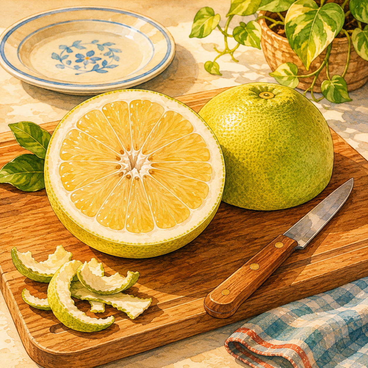 Half a fruit on a table